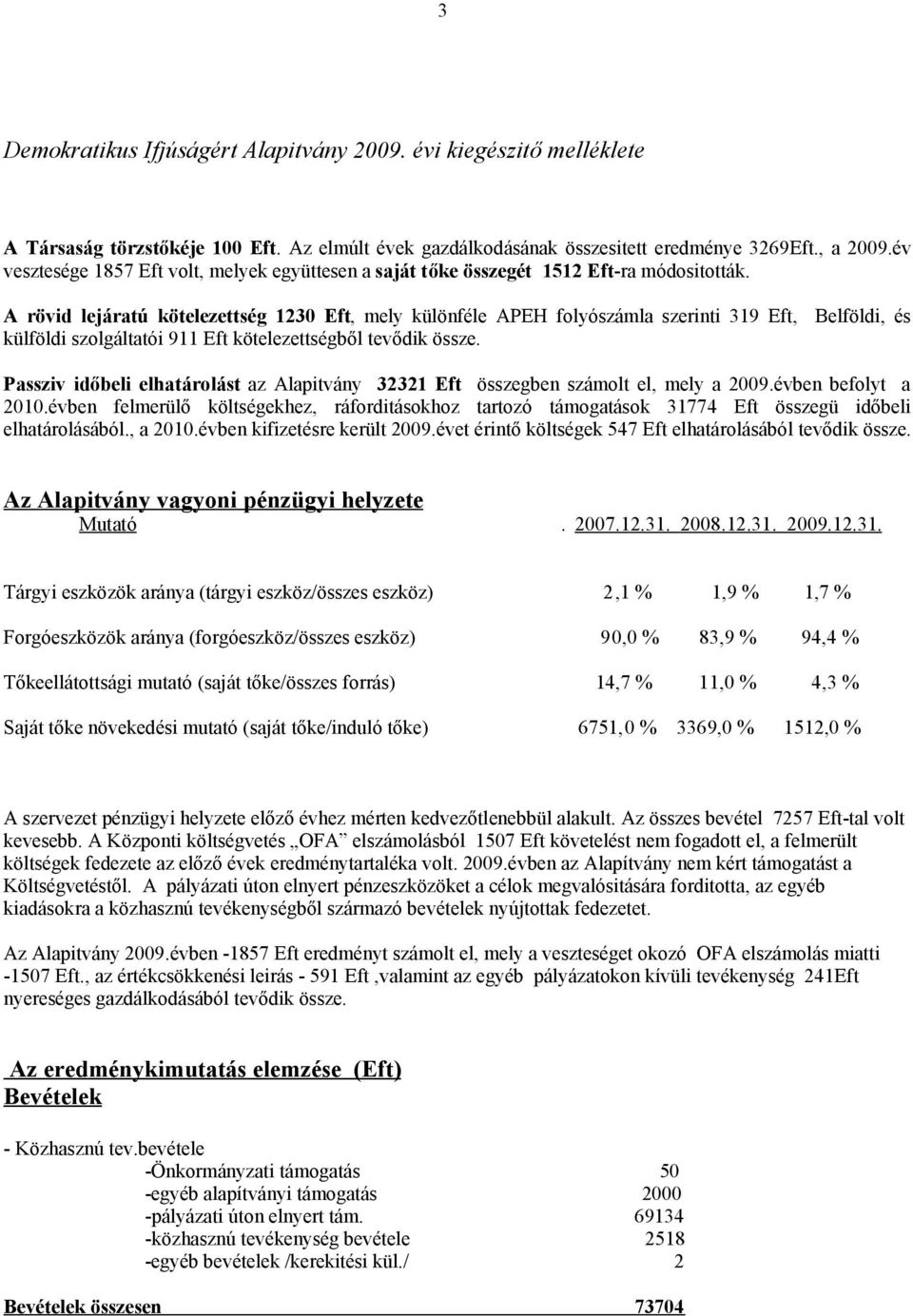 A rövid lejáratú kötelezettség 1230 Eft, mely különféle APEH folyószámla szerinti 319 Eft, Belföldi, és külföldi szolgáltatói 911 Eft kötelezettségből tevődik össze.