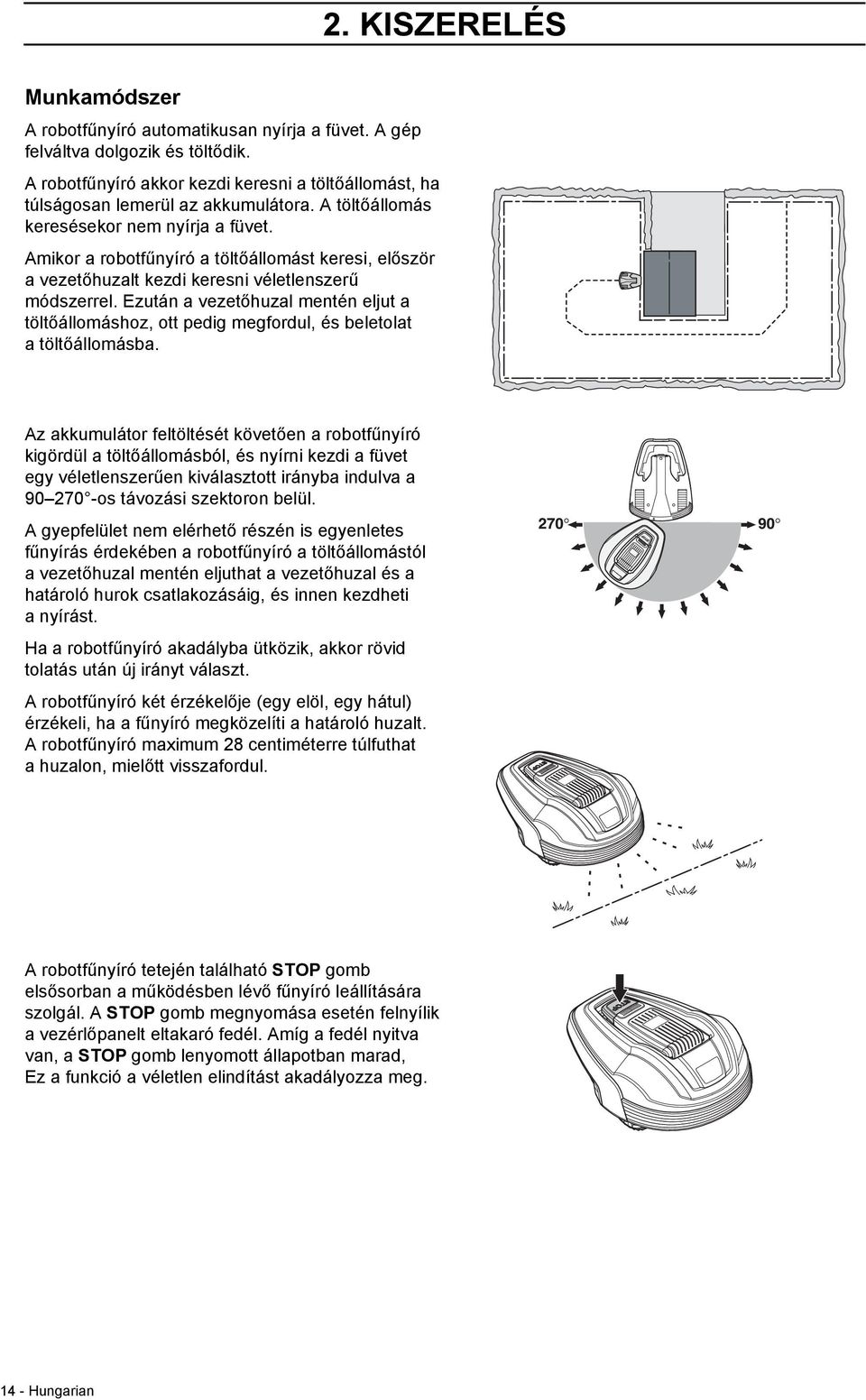 Ezután a vezetőhuzal mentén eljut a töltőállomáshoz, ott pedig megfordul, és beletolat atöltőállomásba.