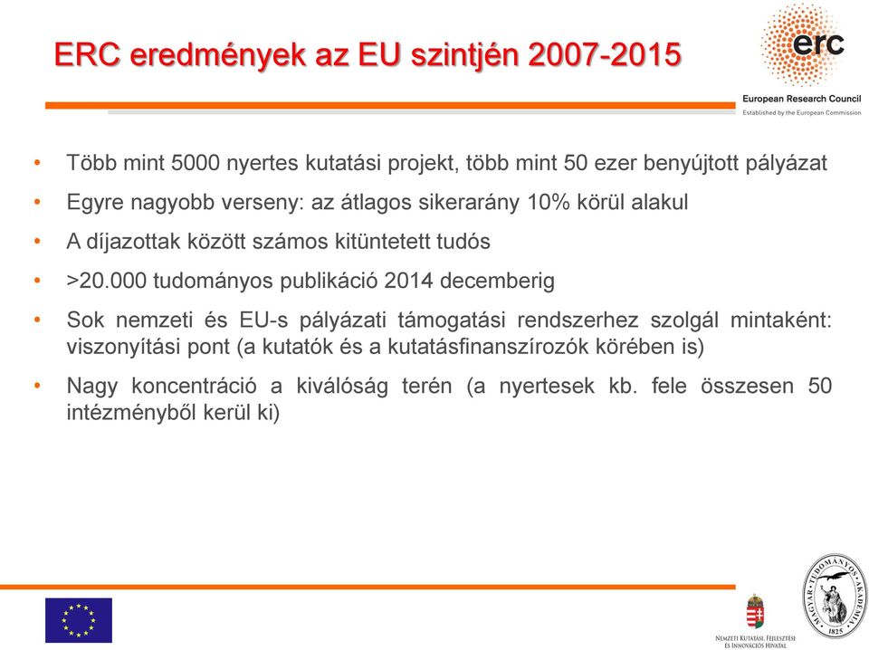 000 tudományos publikáció 2014 decemberig Sok nemzeti és EU-s pályázati támogatási rendszerhez szolgál mintaként: