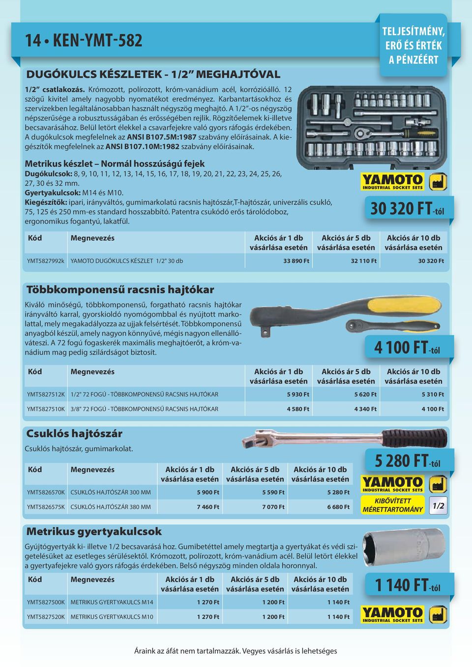 Belül letört élekkel a csavarfejekre való gyors ráfogás érdekében. A dugókulcsok megfelelnek az ANSI B107.5M:1987 szabvány előírásainak. A kiegészítők megfelelnek az ANSI B107.