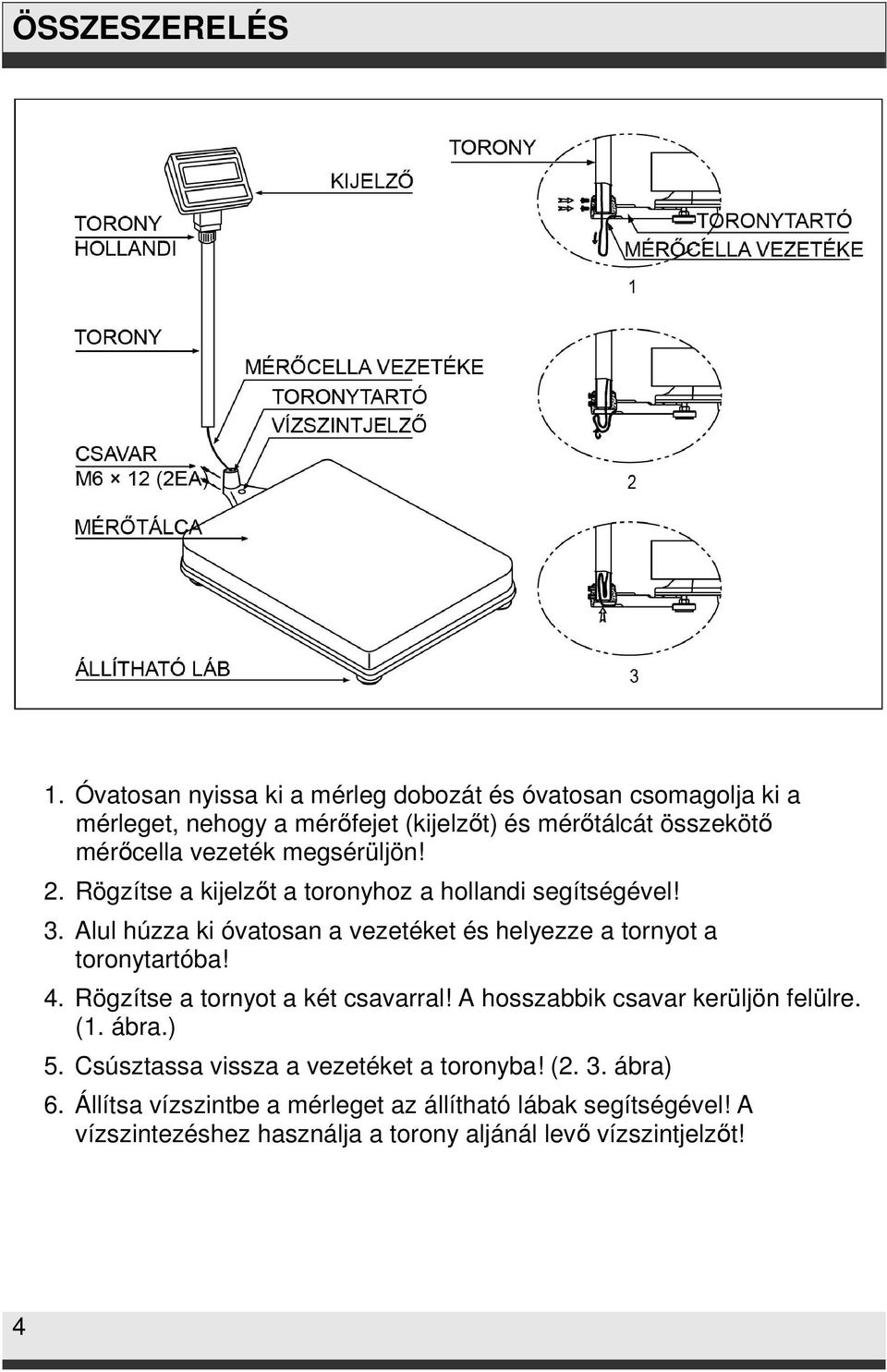 megsérüljön! 2. Rögzítse a kijelzőt a toronyhoz a hollandi segítségével! 3.