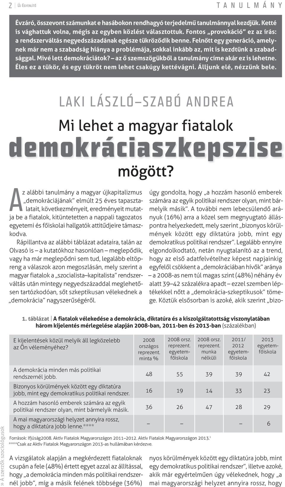 Felnőtt egy generáció, amely - nek már nem a szabadság hiánya a problémája, sokkal inkább az, mit is kezdtünk a szabadsággal. Mivé lett demokráciátok?