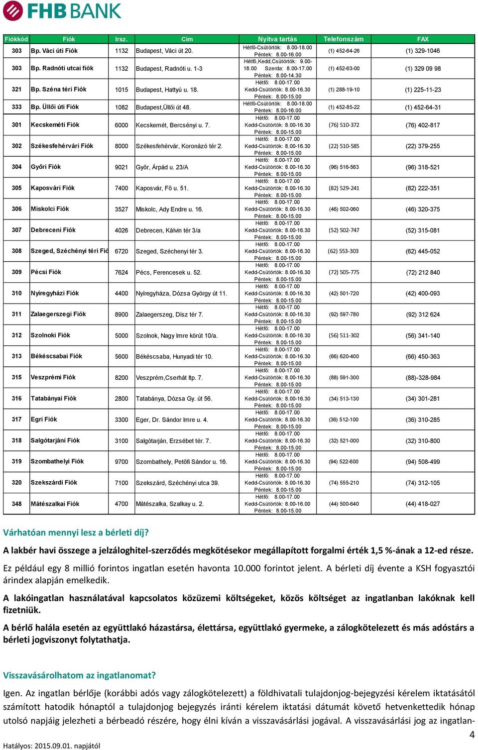 00-16.30 (1) 288-19-10 (1) 225-11-23 333 Bp. Üllői úti Fiók 1082 Budapest,Üllői út 48. Hétfő-Csütörtök: 8.00-18.00 Péntek: 8.00-16.00 (1) 452-85-22 (1) 452-64-31 301 Kecskeméti Fiók 6000 Kecskemét, Bercsényi u.
