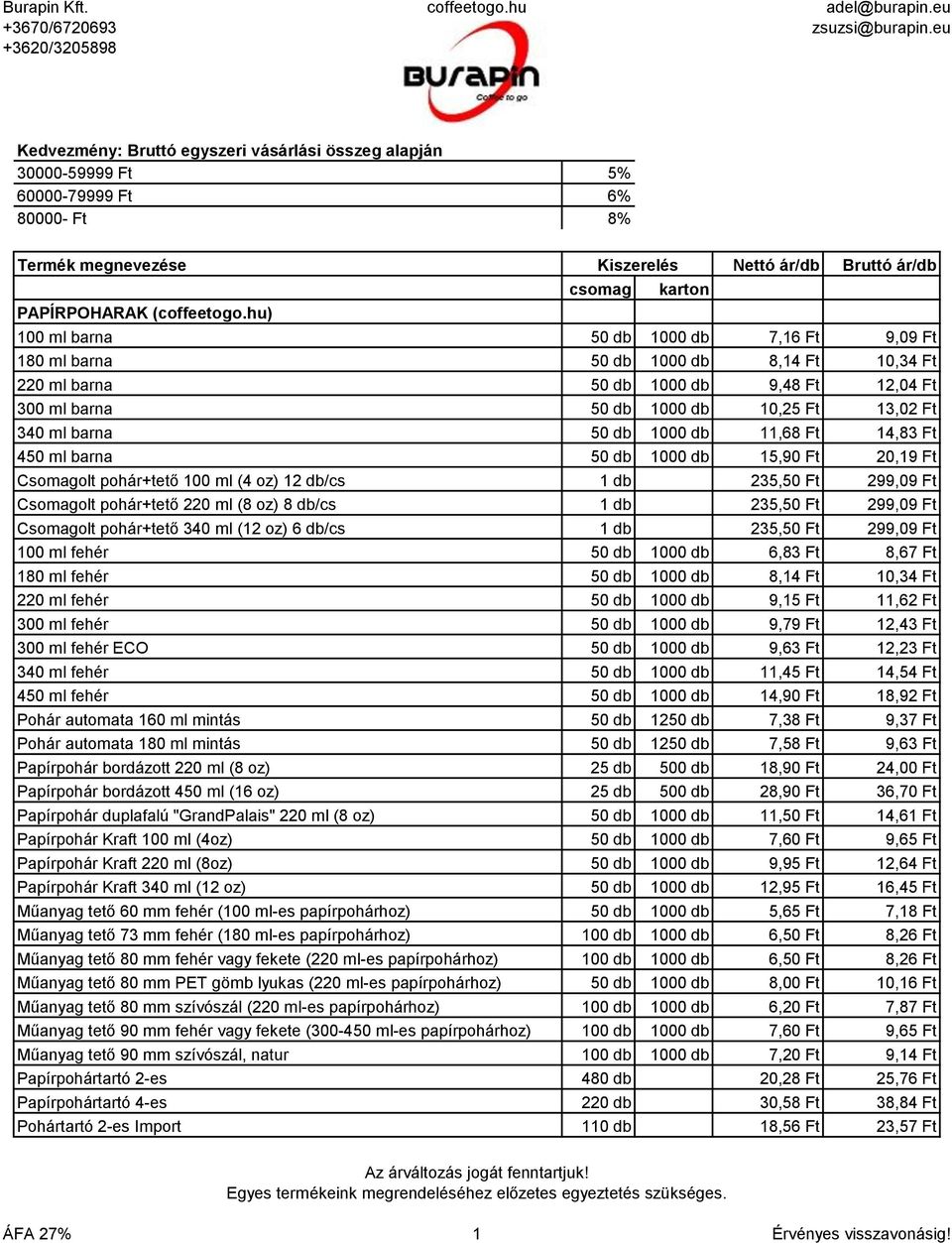 pohár+tető 100 ml (4 oz) 12 db/cs 1 db 235,50 Ft 299,09 Ft Csomagolt pohár+tető 220 ml (8 oz) 8 db/cs 1 db 235,50 Ft 299,09 Ft Csomagolt pohár+tető 340 ml (12 oz) 6 db/cs 1 db 235,50 Ft 299,09 Ft 100