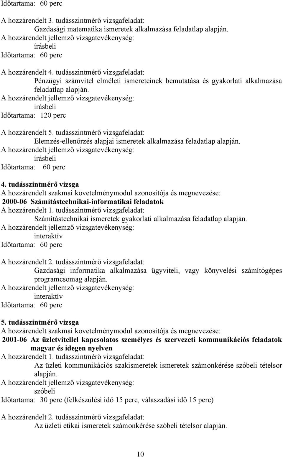 tudásszintmérő vizsgafeladat: Elemzés-ellenőrzés alapjai ismeretek alkalmazása feladatlap alapján. írásbeli Időtartama: 60 perc 4.