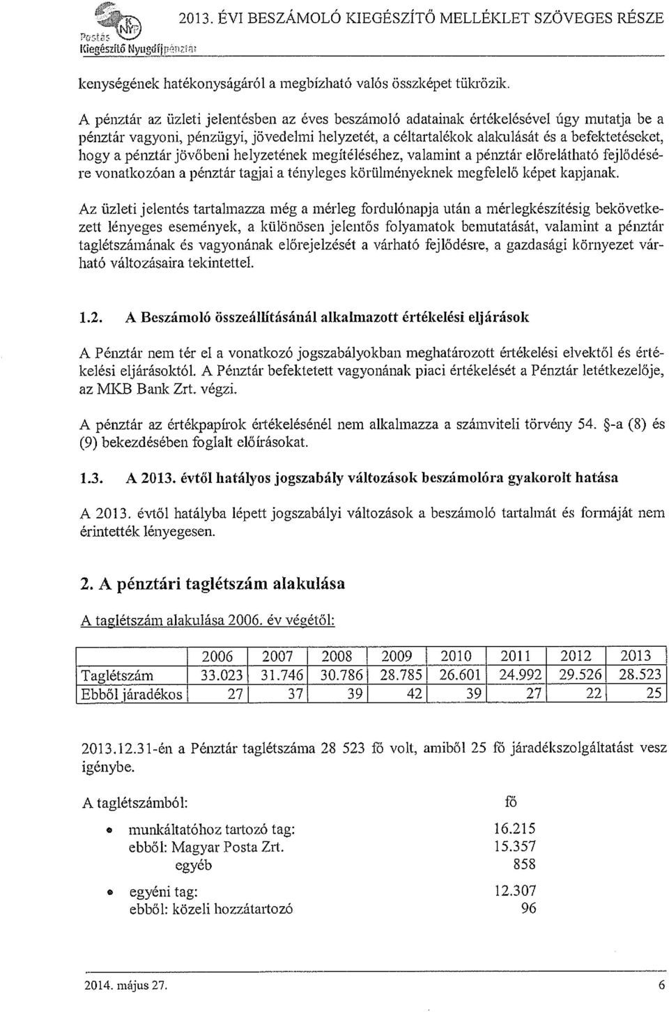 pénztár jövőbeni helyzetének megítéléséhez, valamint a pénztár előrelátható fejlődésé re vonatkozóan a pénztár tagjai a tényleges körülményeknek megfelelő képet kapjanak.