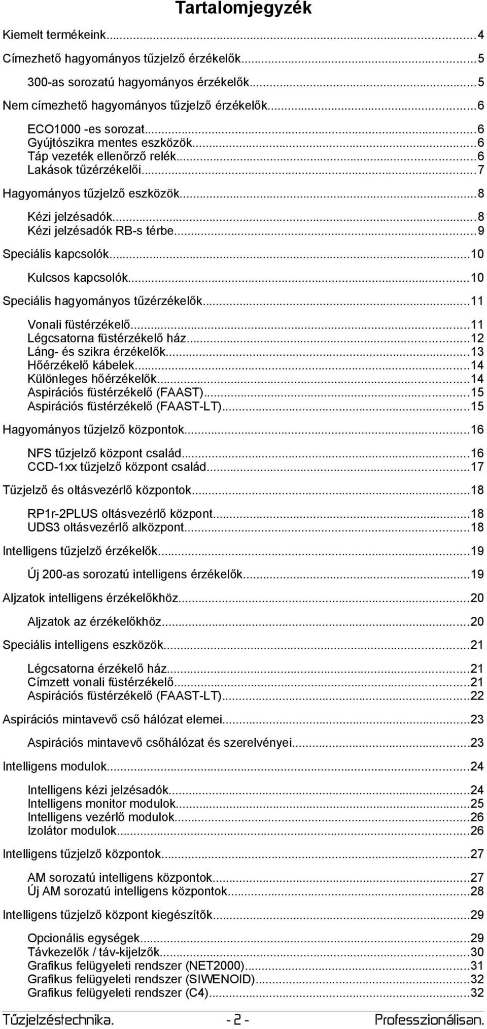 ..0 Kulcsos kapcsolók...0 Speciális hagyományos tűzérzékelők... Vonali füstérzékelő... Légcsatorna füstérzékelő ház... Láng- és szikra érzékelők...3 Hőérzékelő kábelek...4 Különleges hőérzékelők.