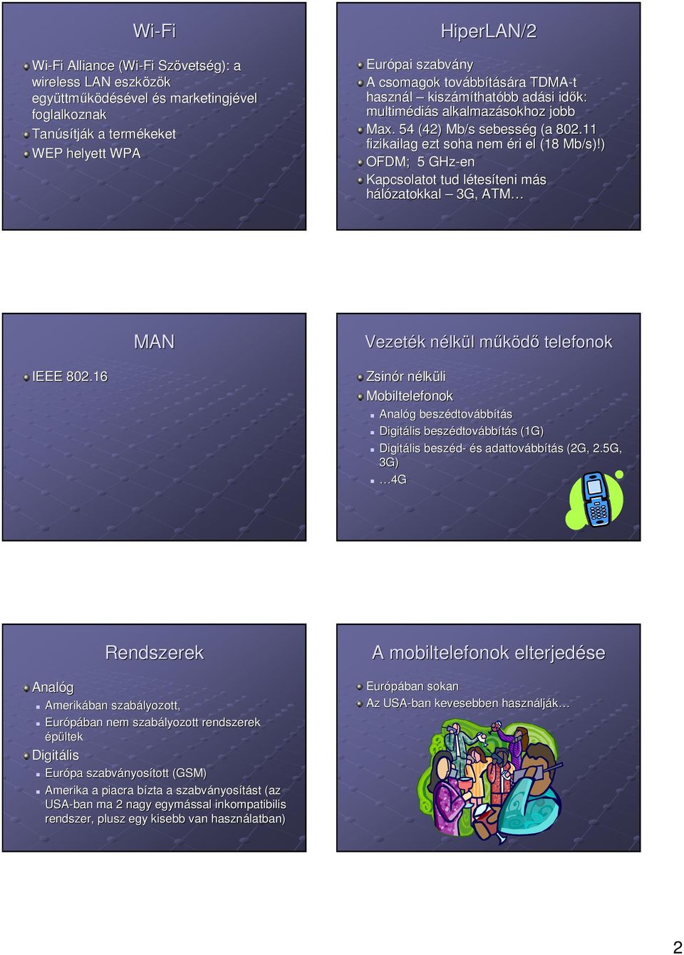 ) OFDM; 5 GHz-en Kapcsolatot tud létesl tesíteni teni más m hálózatokkal 3G, ATM IEEE 802.