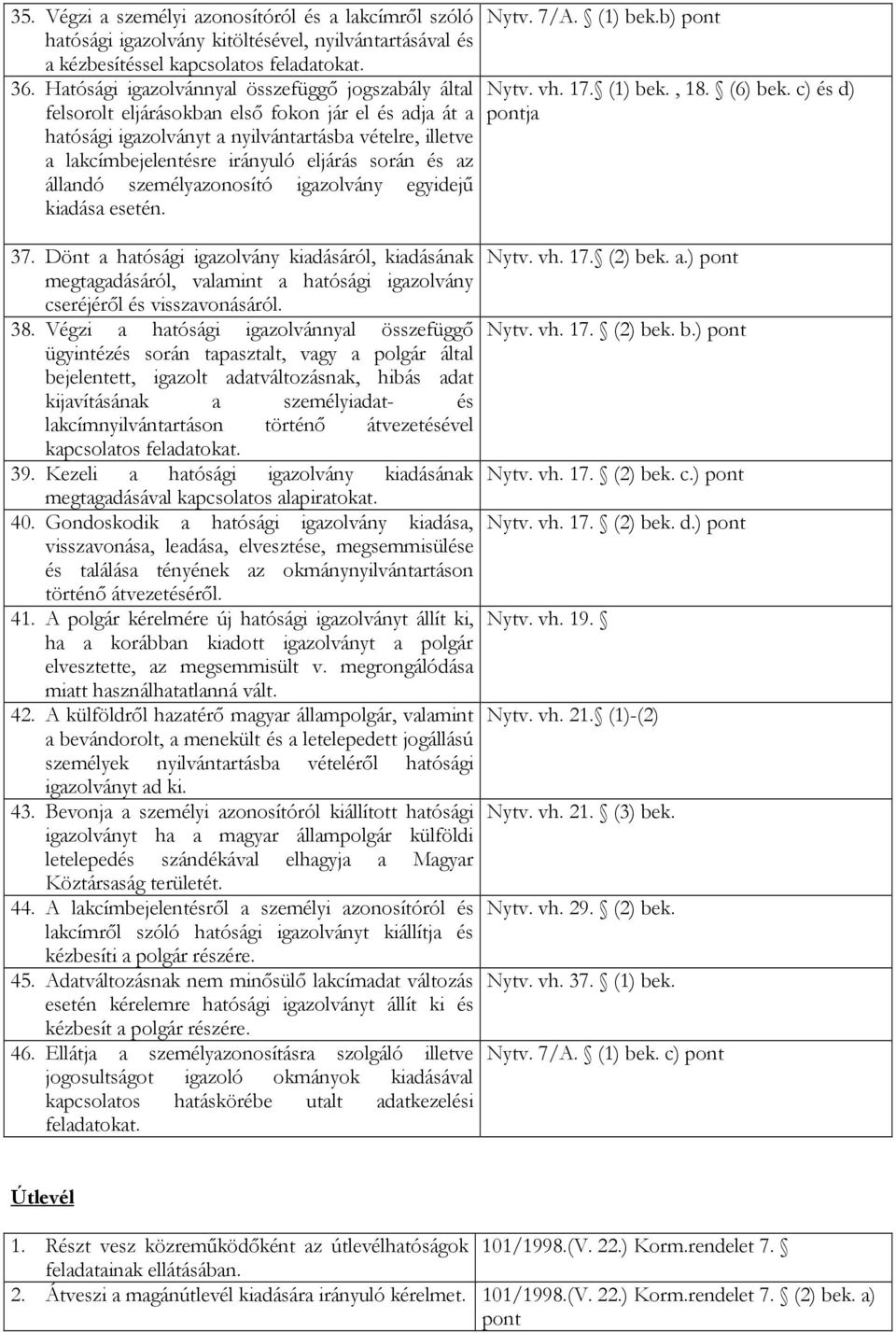 során és az állandó személyazonosító igazolvány egyidejű kiadása esetén. Nytv. 7/A. (1) bek.b) Nytv. vh. 17. (1) bek., 18. (6) bek. c) és d) ja 37.