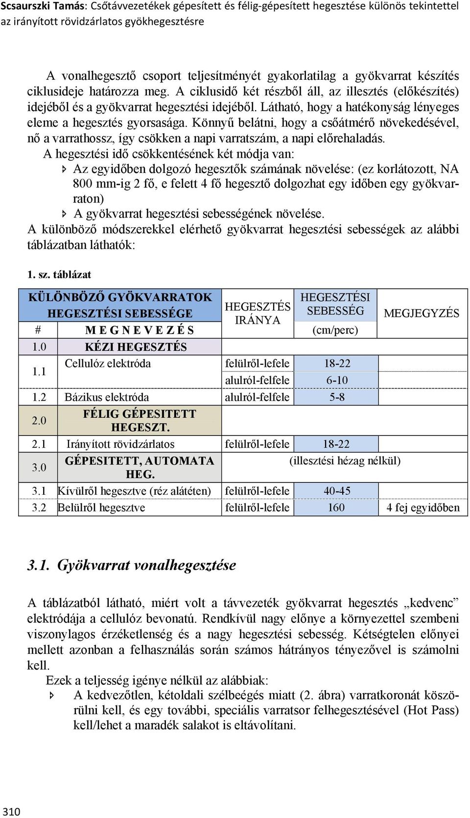 Látható, hogy a hatékonyság lényeges eleme a hegesztés gyorsasága. Könnyű belátni, hogy a csőátmérő növekedésével, nő a varrathossz, így csökken a napi varratszám, a napi előrehaladás.