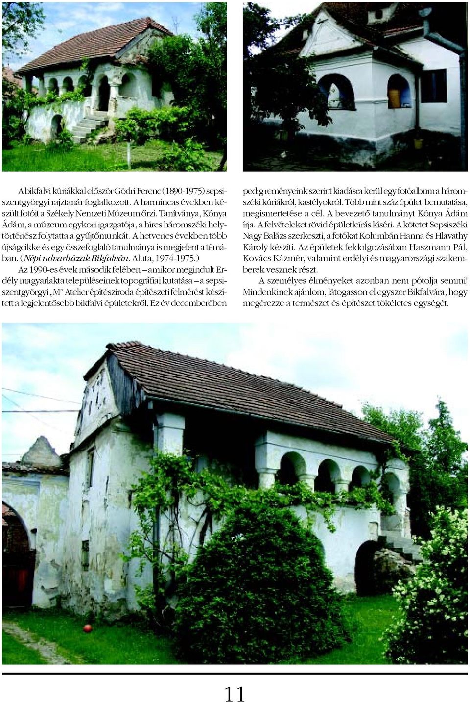 A hetvenes években több újságcikke és egy összefoglaló tanulmánya is megjelent a témában. (Népi udvarházak Bikfalván. Aluta, 1974-1975.