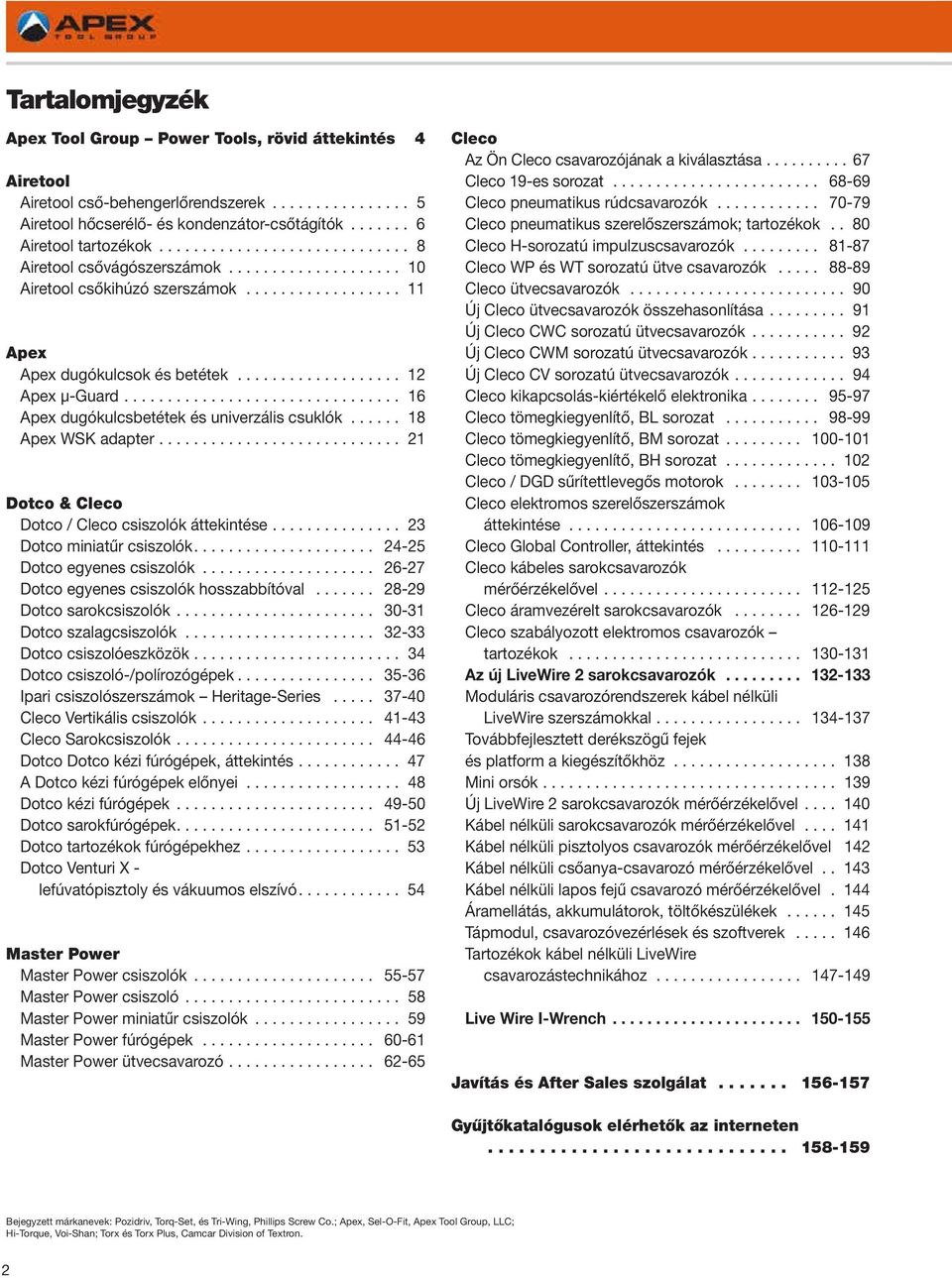 ............................... 16 Apex dugókulcsbetétek és univerzális csuklók...... 18 Apex WSK adapter............................ 21 Dotco & Cleco Dotco / Cleco csiszolók áttekintése.