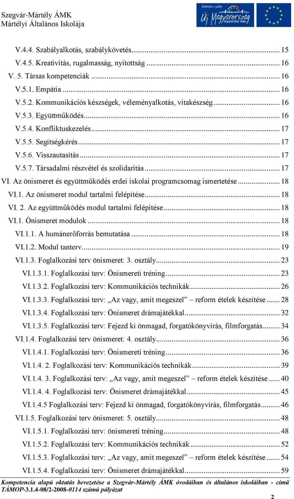 .. 17 VI. Az önismeret és együttműködés erdei iskolai programcsomag ismertetése... 18 VI.1. Az önismeret modul tartalmi felépítése... 18 VI. 2. Az együttműködés modul tartalmi felépítése... 18 VI.1. Önismeret modulok.