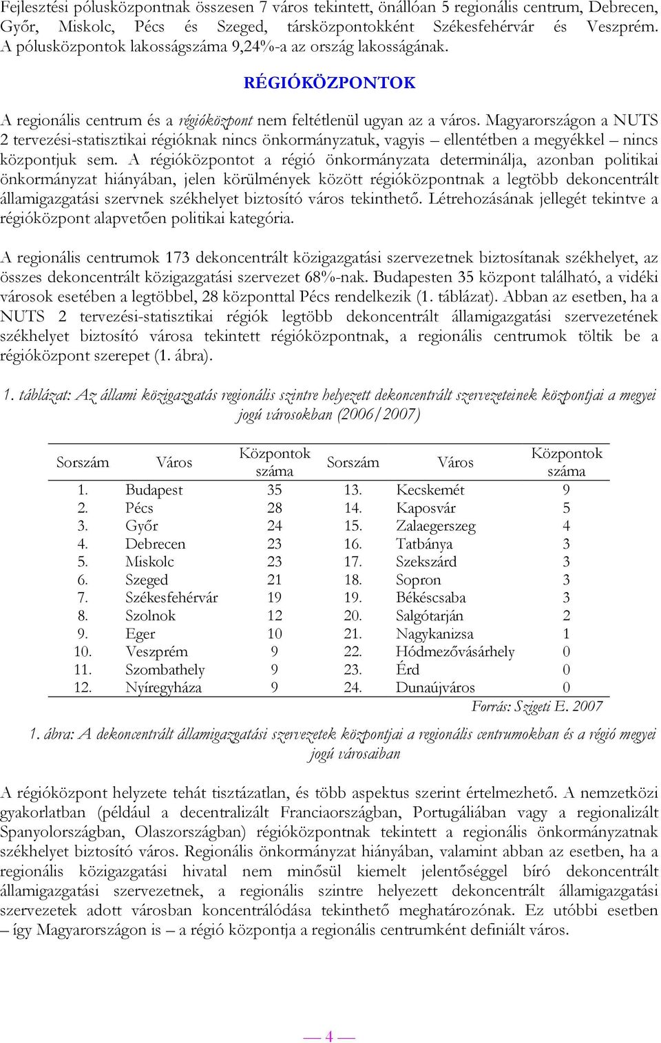 Magyarországon a NUTS 2 tervezési-statisztikai régióknak nincs önkormányzatuk, vagyis ellentétben a megyékkel nincs központjuk sem.