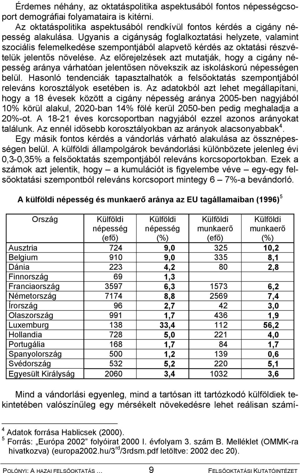 Az előrejelzések azt mutatják, hogy a cigány népesség aránya várhatóan jelentősen növekszik az iskoláskorú népességen belül.