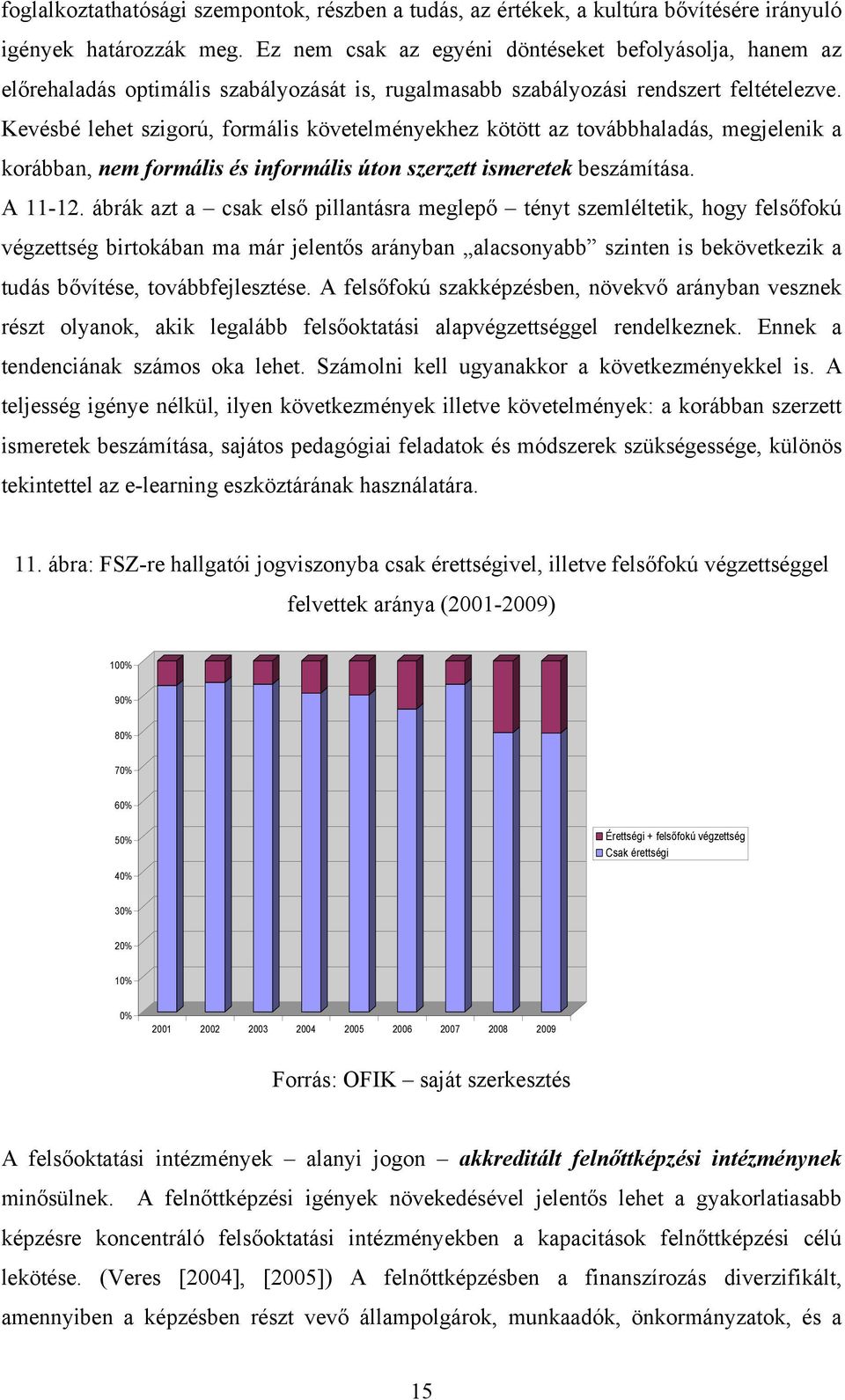 Kevésbé lehet szigorú, formális követelményekhez kötött az továbbhaladás, megjelenik a korábban, nem formális és informális úton szerzett ismeretek beszámítása. A 11-12.