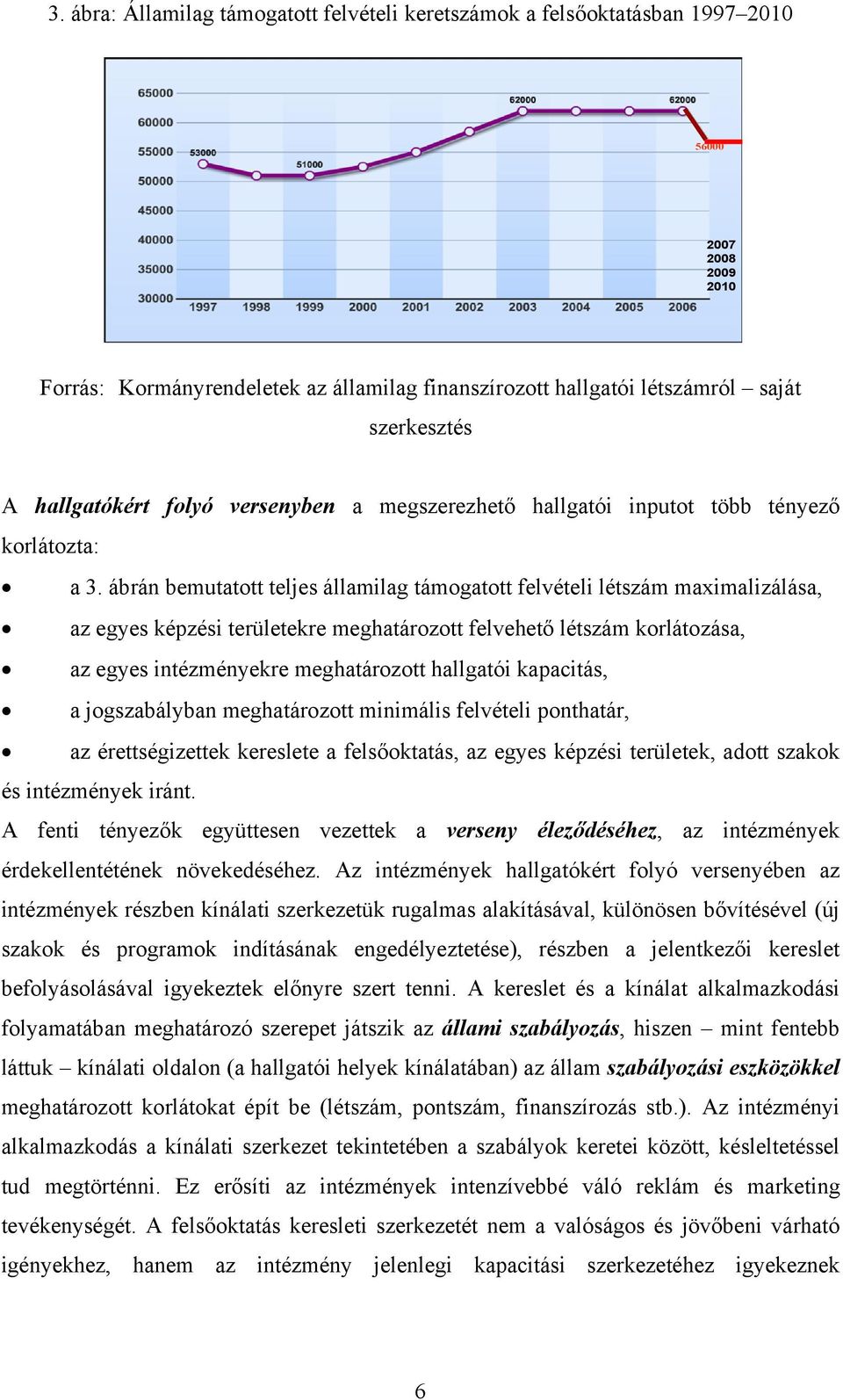 ábrán bemutatott teljes államilag támogatott felvételi létszám maximalizálása, az egyes képzési területekre meghatározott felvehető létszám korlátozása, az egyes intézményekre meghatározott hallgatói