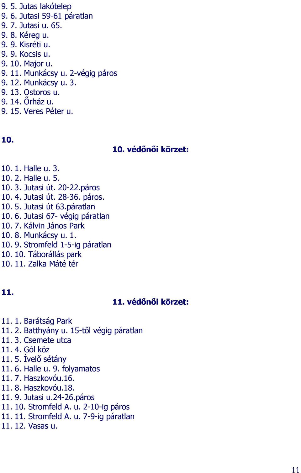 páratlan 10. 6. Jutasi 67- végig páratlan 10. 7. Kálvin János Park 10. 8. Munkácsy u. 1. 10. 9. Stromfeld 1-5-ig páratlan 10. 10. Táborállás park 10. 11. Zalka Máté tér 11. 11. védőnői körzet: 11. 1. Barátság Park 11.