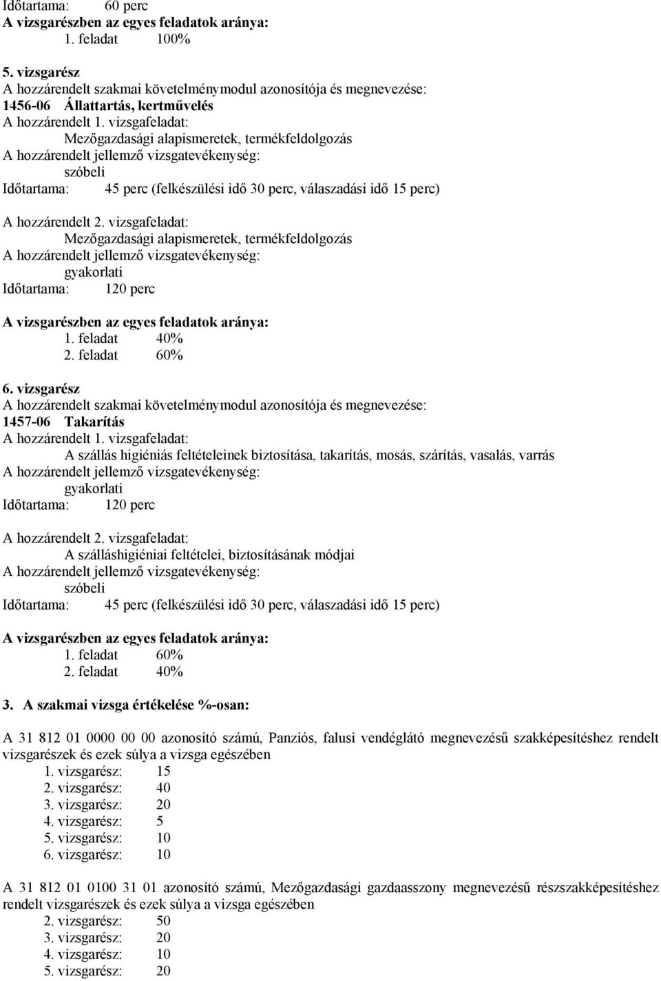 vizsgafeladat: Mezőgazdasági alapismeretek, termékfeldolgozás szóbeli Időtartama: 45 perc (felkészülési idő 30 perc, válaszadási idő 15 perc) A hozzárendelt 2.