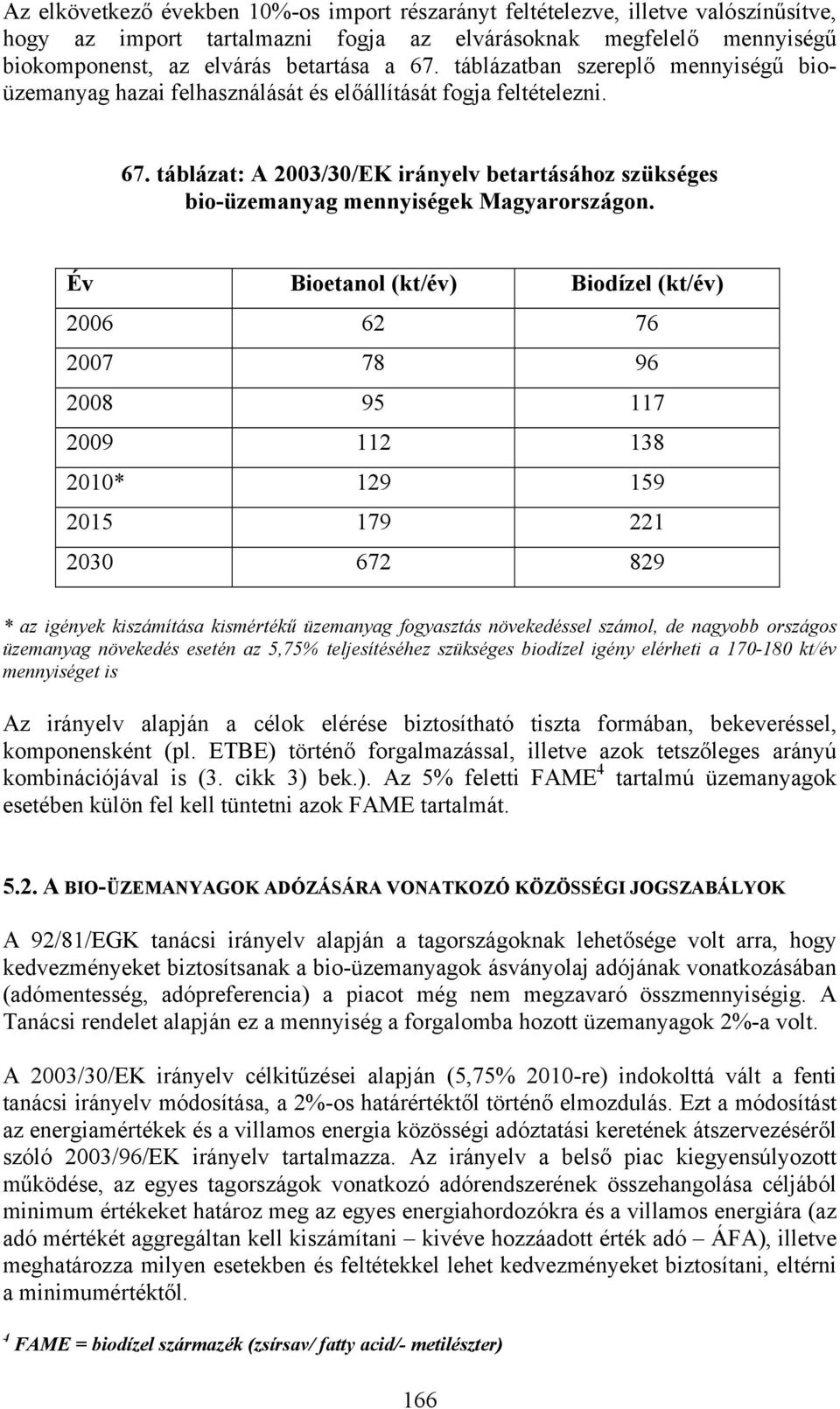 táblázat: A 2003/30/EK irányelv betartásához szükséges bio-üzemanyag mennyiségek Magyarországon.