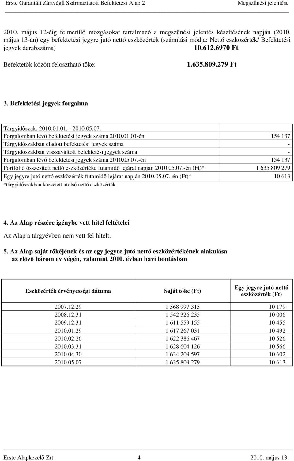 Befektetési jegyek forgalma Tárgyidőszak: 2010