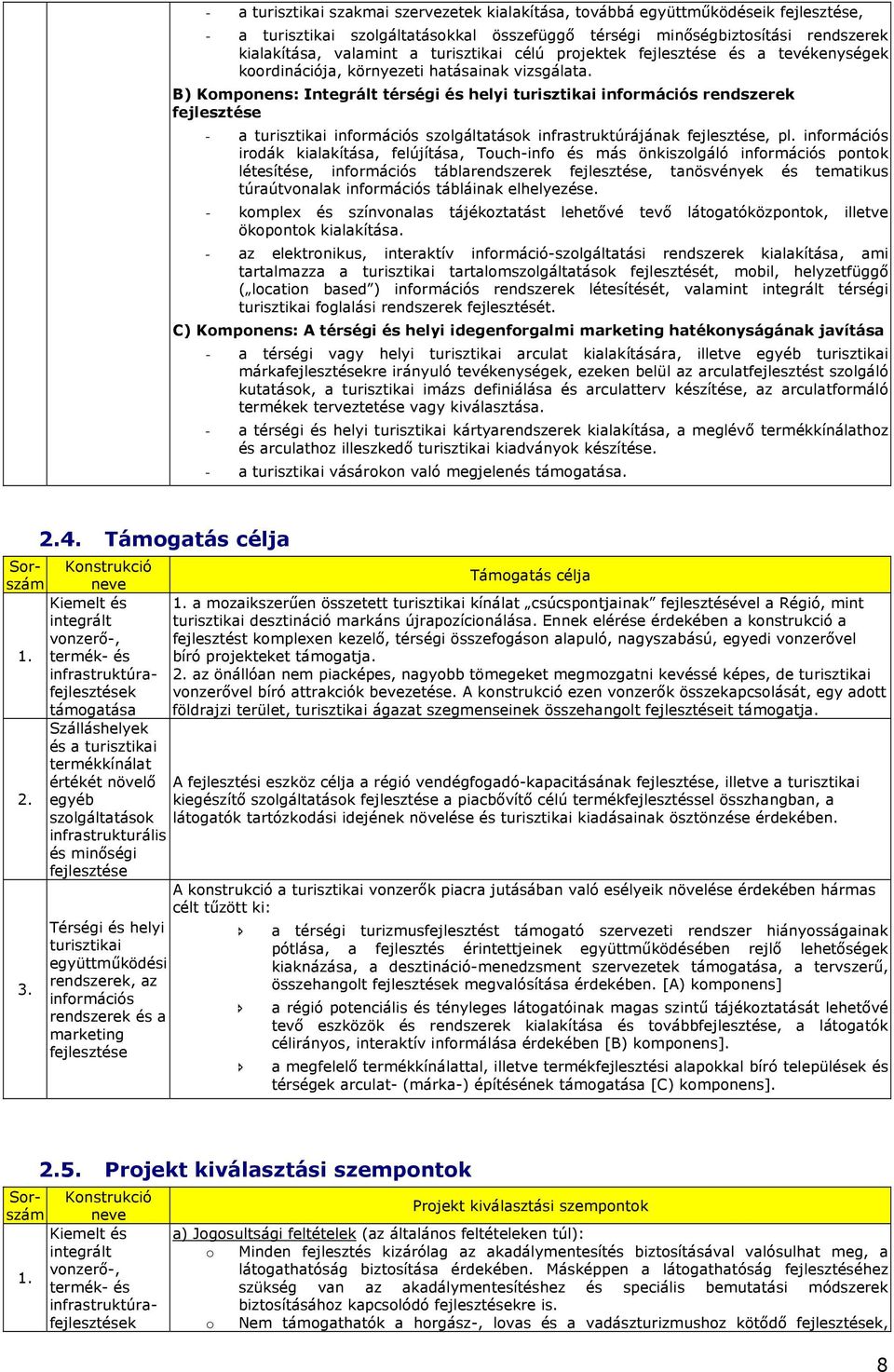 infrmációs irdák kialakítása, felújítása, Tuch-inf és más önkiszlgáló infrmációs pntk létesítése, infrmációs táblarendszerek, tanösvények és tematikus túraútvnalak infrmációs tábláinak elhelyezése.