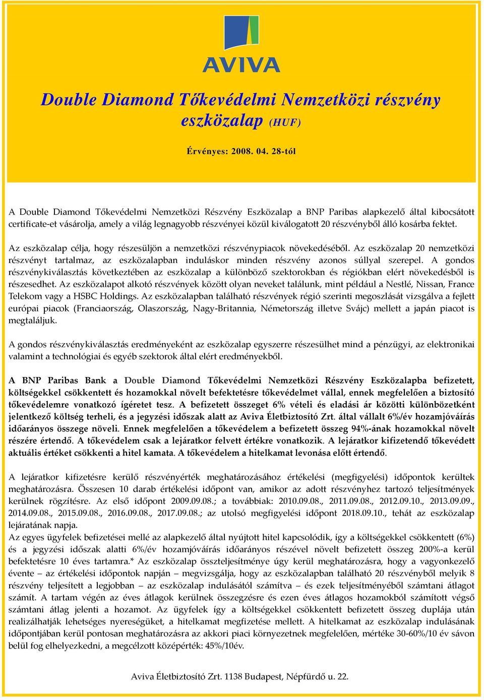 Az eszközalap 20 nemzetközi részvényt tartalmaz, az eszközalapban induláskor minden részvény azonos súllyal szerepel.