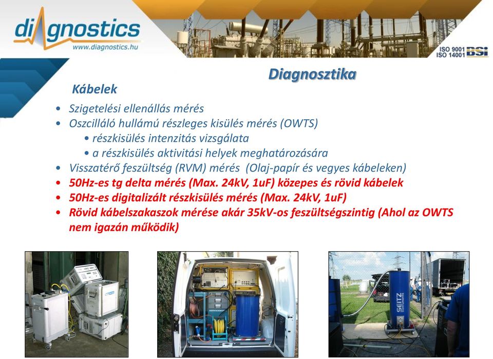 és vegyes kábeleken) 50Hz-es tg delta mérés (Max.