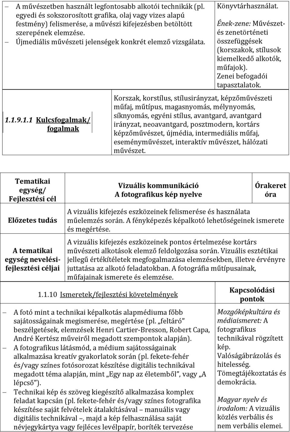 Ének-zene: Művészetés zenetörténeti összefüggések (korszakok, stílusok kiemelkedő alkotók, műfajok). Zenei befogadói tapasztalatok.