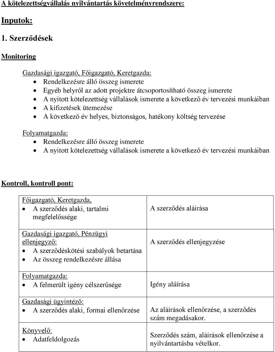 ismerete a következő év tervezési munkáiban A kifizetések ütemezése A következő év helyes, biztonságos, hatékony költség tervezése Rendelkezésre álló összeg ismerete A nyitott kötelezettség