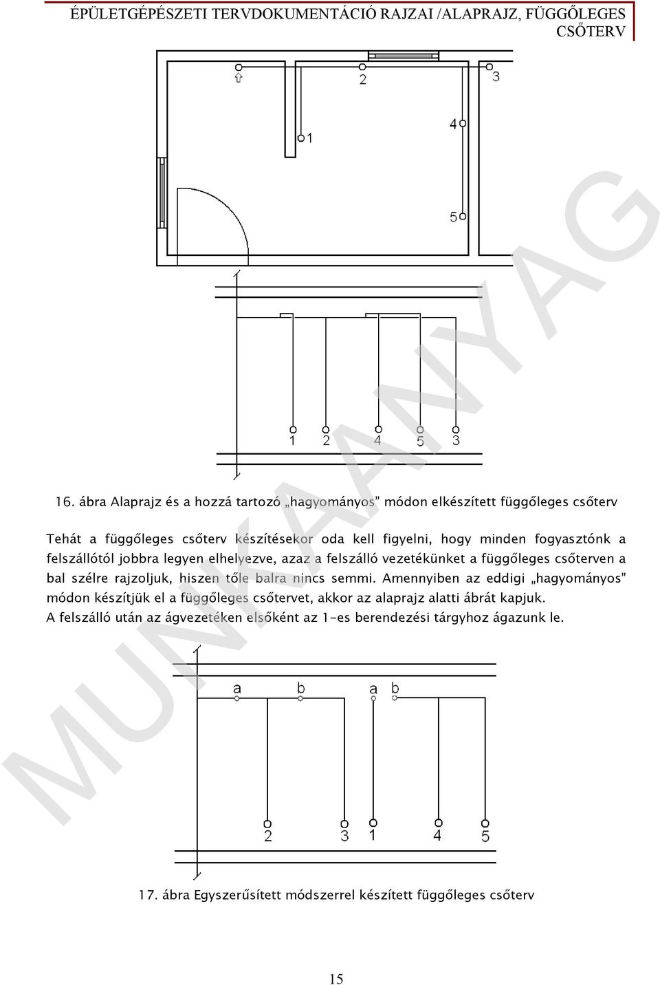 hiszen tőle balra nincs semmi. Amennyiben az eddigi hagyományos módon készítjük el a függőleges csőtervet, akkor az alaprajz alatti ábrát kapjuk.