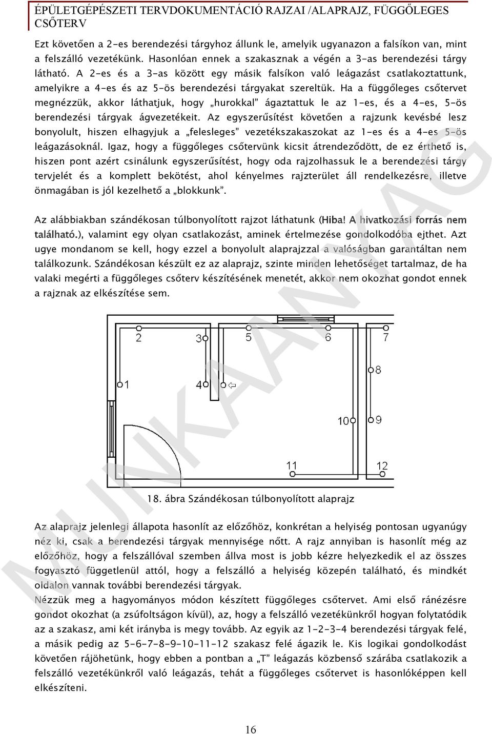 Ha a függőleges csőtervet megnézzük, akkor láthatjuk, hogy hurokkal ágaztattuk le az 1-es, és a 4-es, 5-ös berendezési tárgyak ágvezetékeit.