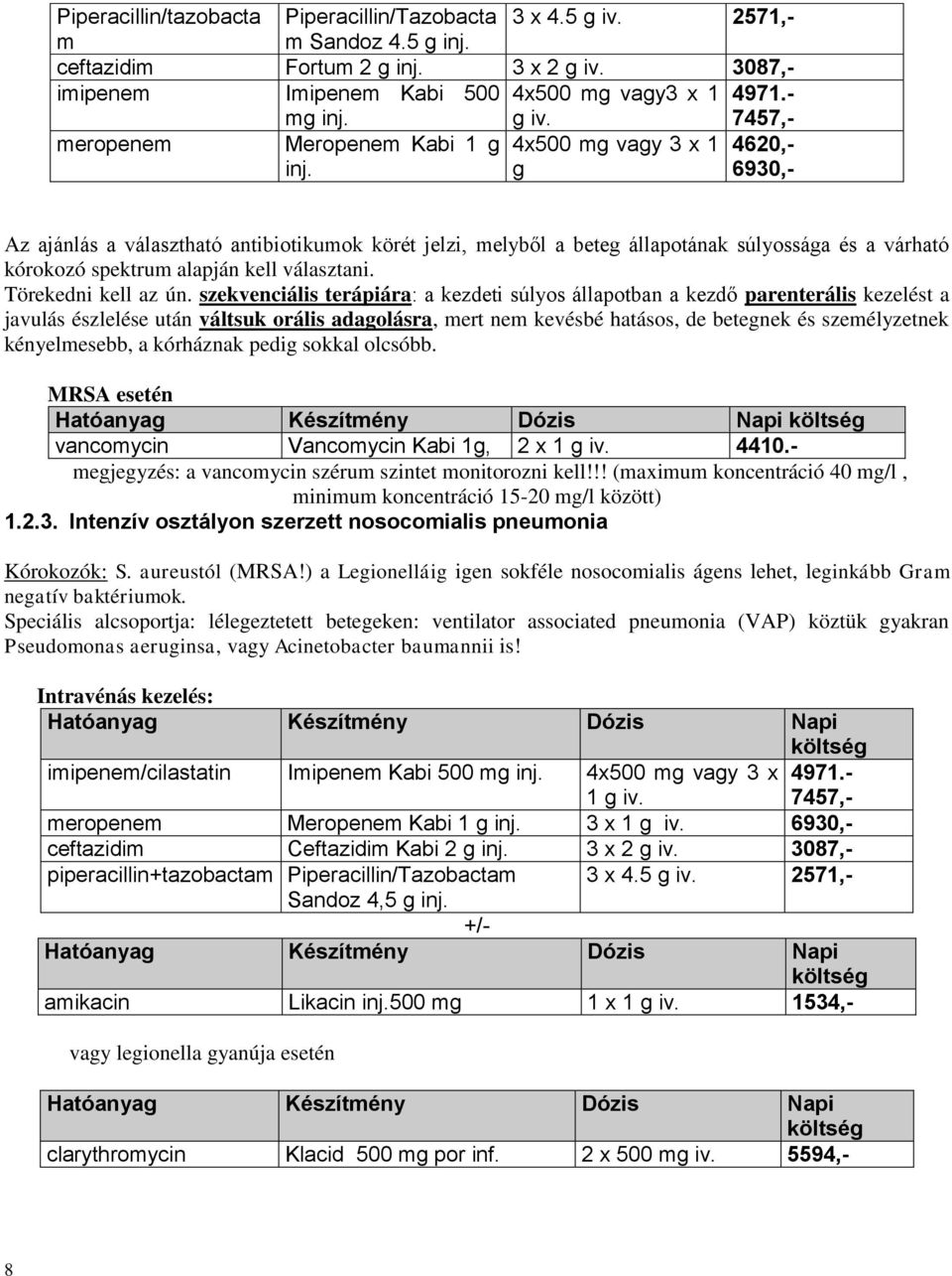 szekvenciális terápiára: a kezdeti súlyos állapotban a kezdő parenterális kezelést a javulás észlelése után váltsuk orális adagolásra, mert nem kevésbé hatásos, de betegnek és személyzetnek