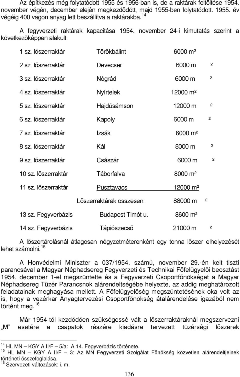 lőszerraktár Nógrád 6000 m ² 4 sz. lőszerraktár Nyírtelek 12000 m² 5 sz. lőszerraktár Hajdúsámson 12000 m ² 6 sz. lőszerraktár Kapoly 6000 m ² 7 sz. lőszerraktár Izsák 6000 m² 8 sz.