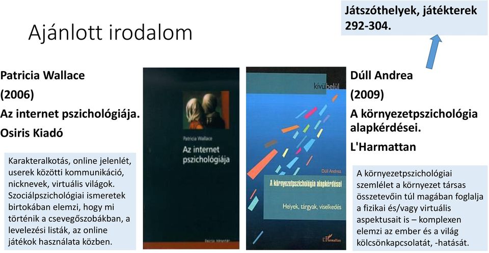 Szociálpszichológiai ismeretek birtokában elemzi, hogy mi történik a csevegőszobákban, a levelezési listák, az online játékok használata közben.