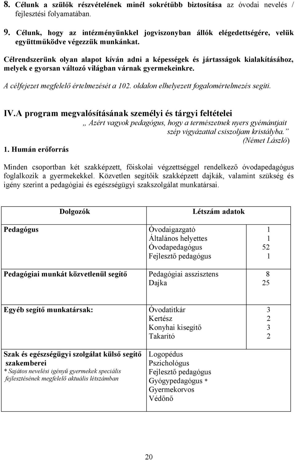 Célrendszerünk olyan alapot kíván adni a képességek és jártasságok kialakításához, melyek e gyorsan változó világban várnak gyermekeinkre. A célfejezet megfelelő értelmezését a 102.