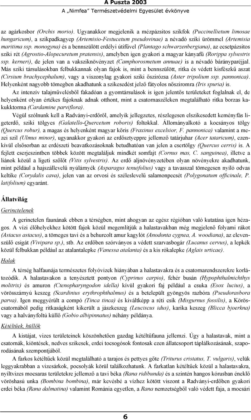 monogyna) és a bennszülött erdélyi útifűvel (Plantago schwarzenbergiana), az ecsetpázsitos sziki rét (Agrostio-Alopecuretum pratensis), amelyben igen gyakori a magyar kányafű (Rorippa sylvestris ssp.