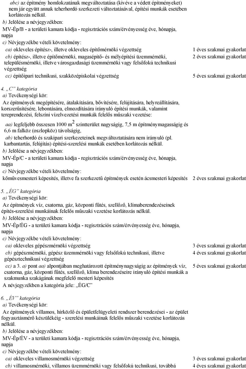 mélyépítési üzemmérnöki, településmérnöki, illetve városgazdasági üzemmérnöki vagy felsőfokú technikusi végzettség cc) építőipari technikusi, szakközépiskolai végzettség 1 éves szakmai gyakorlat 2