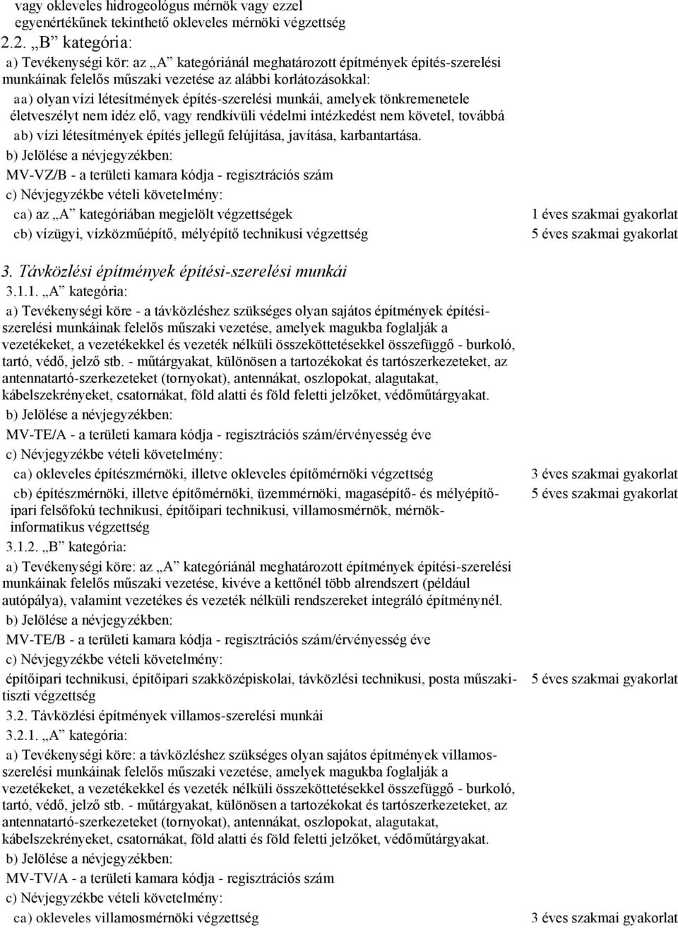 építés-szerelési munkái, amelyek tönkremenetele életveszélyt nem idéz elő, vagy rendkívüli védelmi intézkedést nem követel, továbbá ab) vízi létesítmények építés jellegű felújítása, javítása,