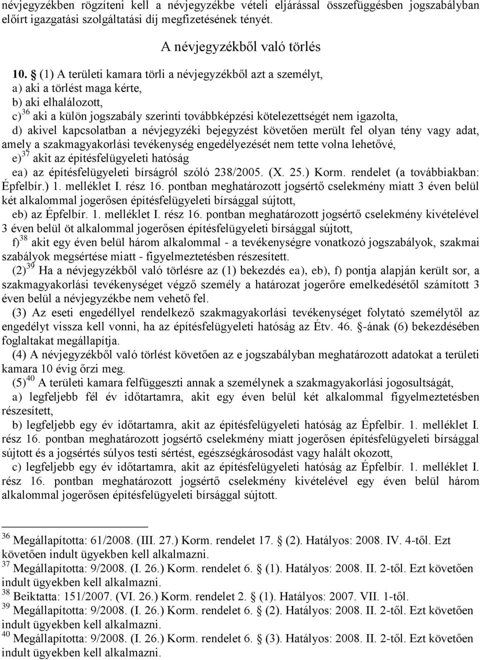 akivel kapcsolatban a névjegyzéki bejegyzést követően merült fel olyan tény vagy adat, amely a szakmagyakorlási tevékenység engedélyezését nem tette volna lehetővé, e) 37 akit az építésfelügyeleti