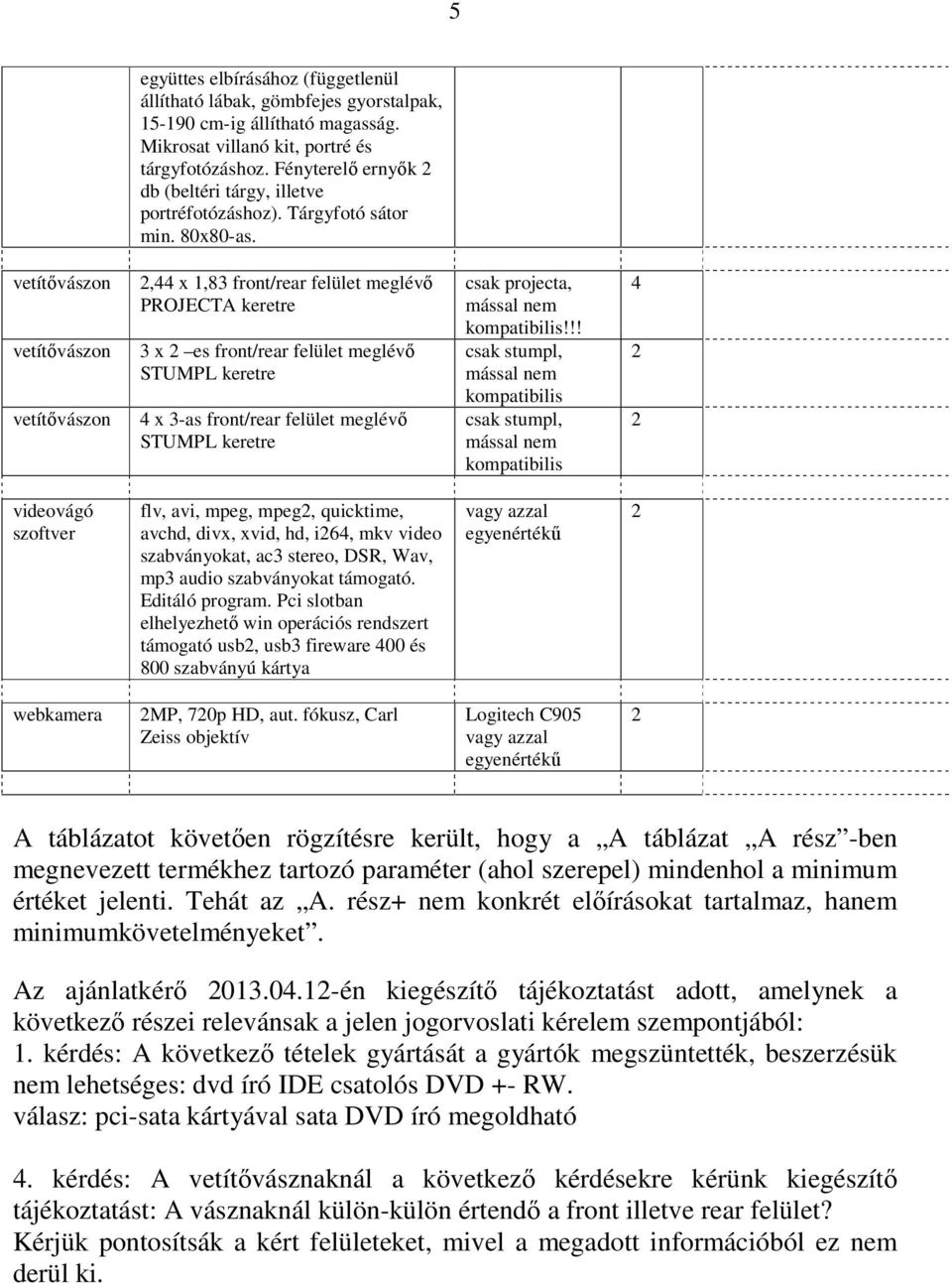 vetítıvászon vetítıvászon vetítıvászon 2,44 x 1,83 front/rear felület meglévı PROJECTA keretre 3 x 2 es front/rear felület meglévı STUMPL keretre 4 x 3-as front/rear felület meglévı STUMPL keretre