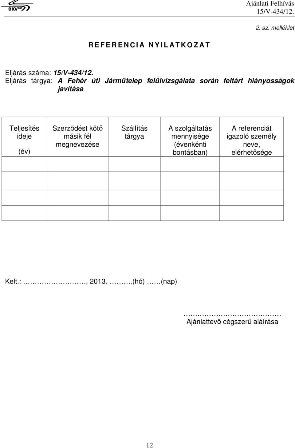 Járműtelep felülvizsgálata során feltárt hiányosságok javítása Teljesítés ideje (év) Szerződést