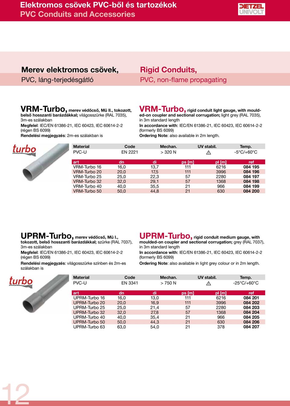 VRM-Turbo, rigid conduit light gauge, with moulded-on coupler and sectional corrugation; light grey (RAL 7035), in 3m standard length In accordance with: IEC/EN 61386-21, IEC 60423, IEC 60614 2 2