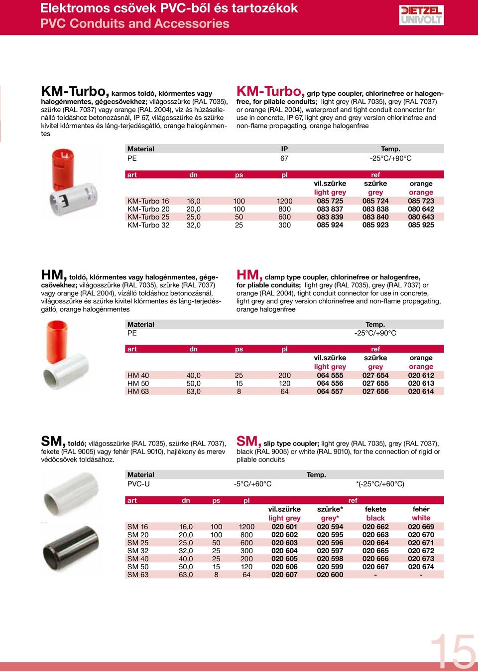 halogenfree, for pliable conduits; light grey (RAL 7035), grey (RAL 7037) or orange (RAL 2004), waterproof and tight conduit connector for use in concrete, IP 67, light grey and grey version