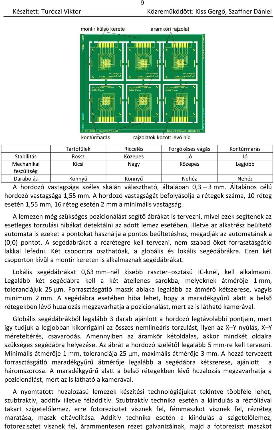 A hordozó vastagságát befolyásolja a rétegek száma, 10 réteg esetén 1,55 mm, 16 réteg esetén 2 mm a minimális vastagság.