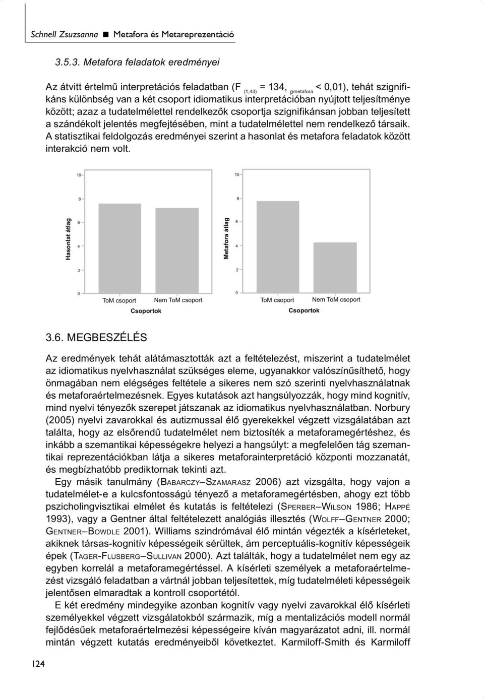 teljesítménye között; azaz a tudatelmélettel rendelkezők csoportja szignifikánsan jobban teljesített a szándékolt jelentés megfejtésében, mint a tudatelmélettel nem rendelkező társaik.