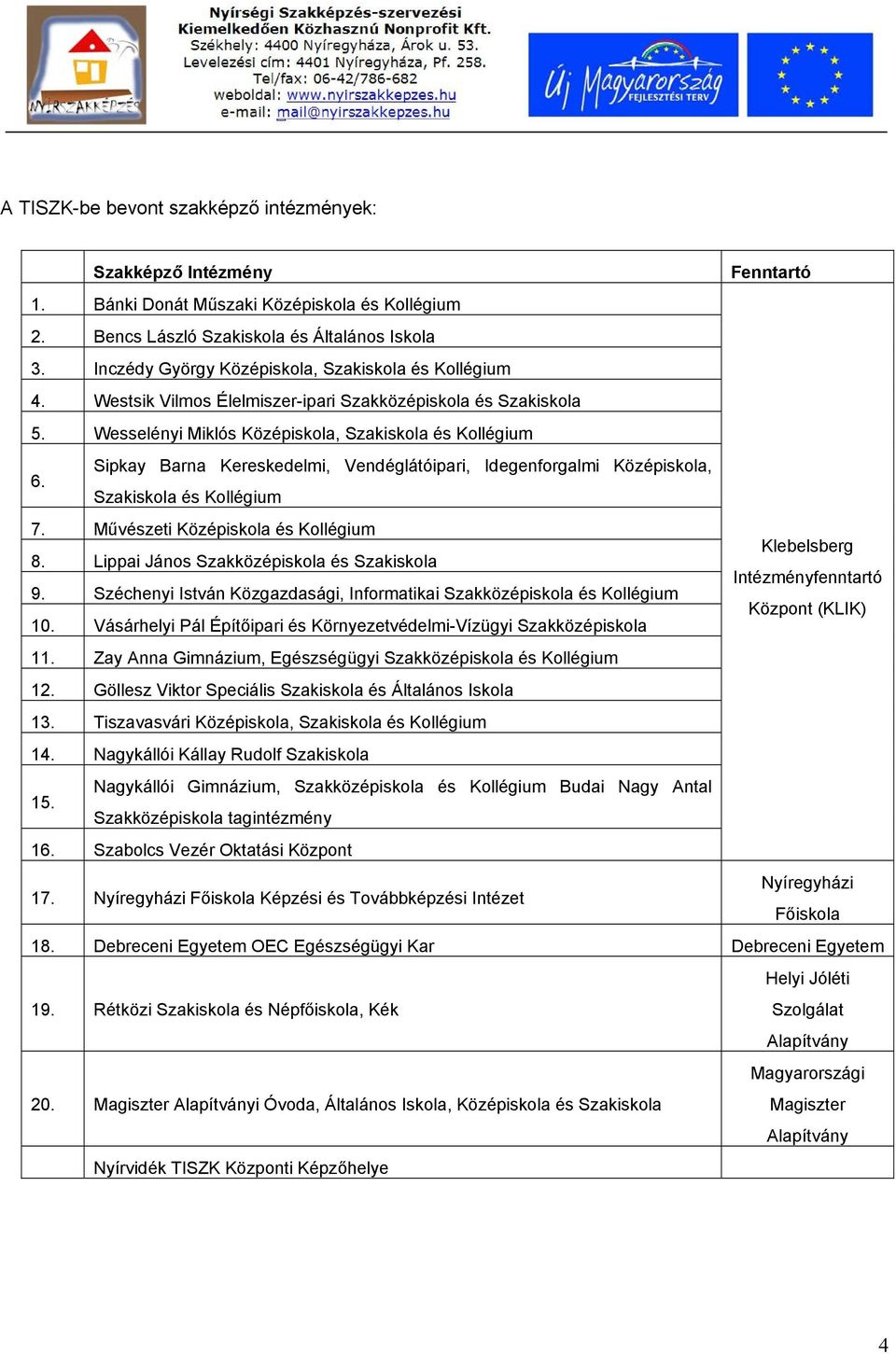 Sipkay Barna Kereskedelmi, Vendéglátóipari, Idegenforgalmi Középiskola, Szakiskola és Kollégium 7. Művészeti Középiskola és Kollégium Klebelsberg 8.