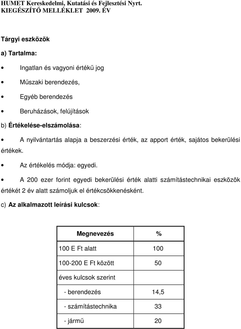 A 200 ezer forint egyedi bekerülési érték alatti számítástechnikai eszközök értékét 2 év alatt számoljuk el értékcsökkenésként.