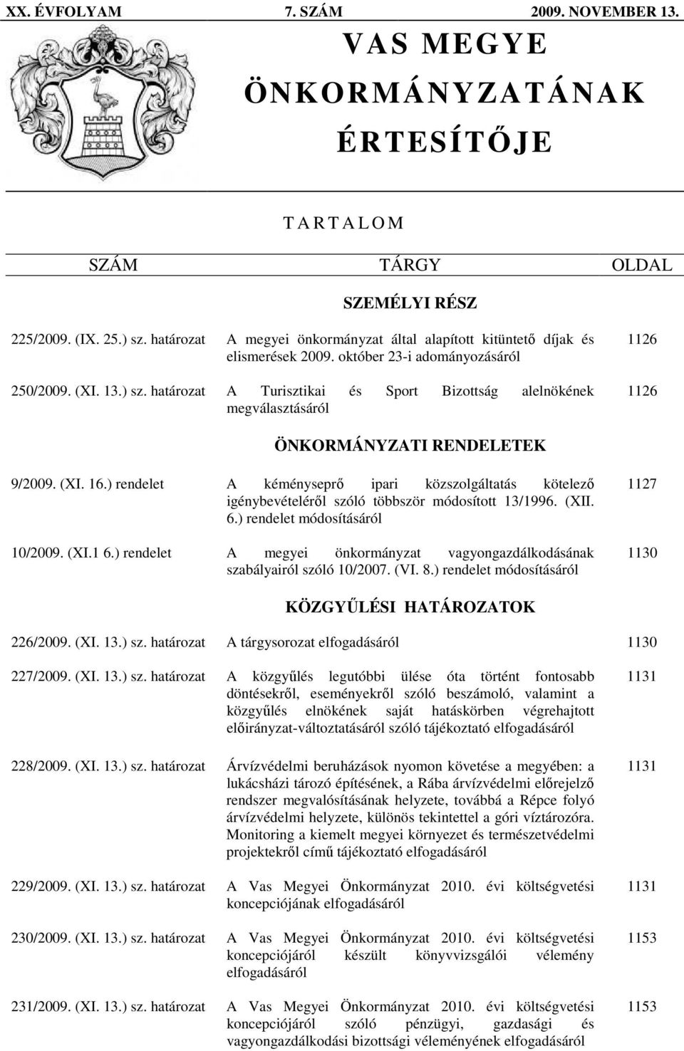 határozat A Turisztikai és Sport Bizottság alelnökének megválasztásáról 1126 1126 ÖNKORMÁNYZATI RENDELETEK 9/2009. (XI. 16.