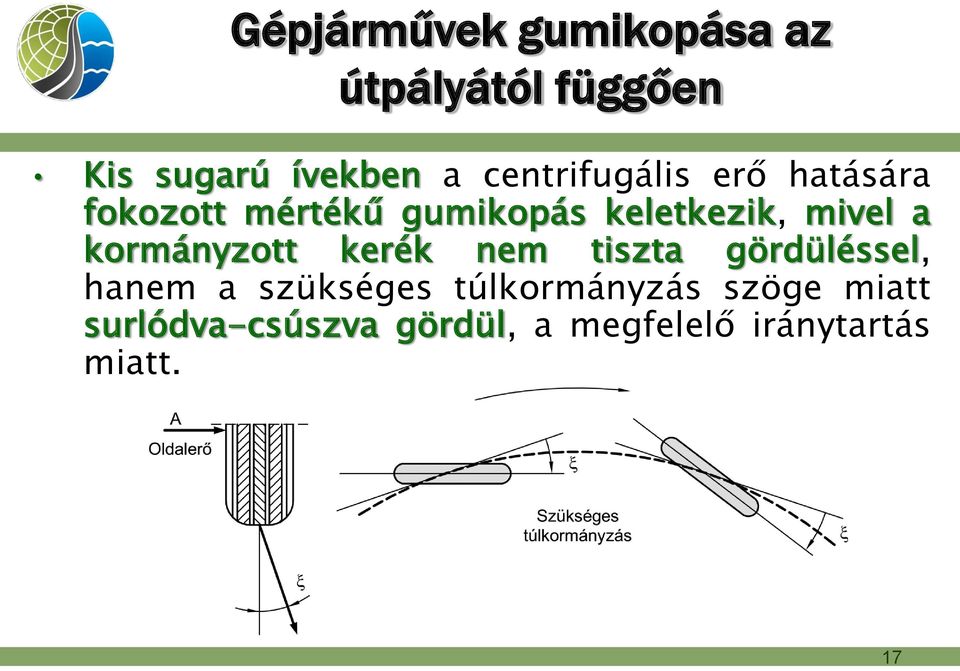 mivel a kormányzott kerék nem tiszta gördüléssel, hanem a szükséges